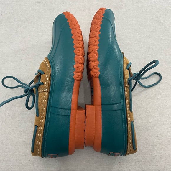 LL BEAN "BEAN BOOTS" 175067 Rubber Moc Low Duck Boots Teal Orange Size 9M EM - Picture 2 of 8